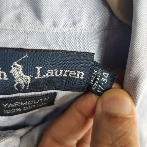 Ralph Lauren Mens Size 17-34‎ Yarmouth Cotton Button Down Oxford Shirt Blue FLAW - Picture 8 of 11